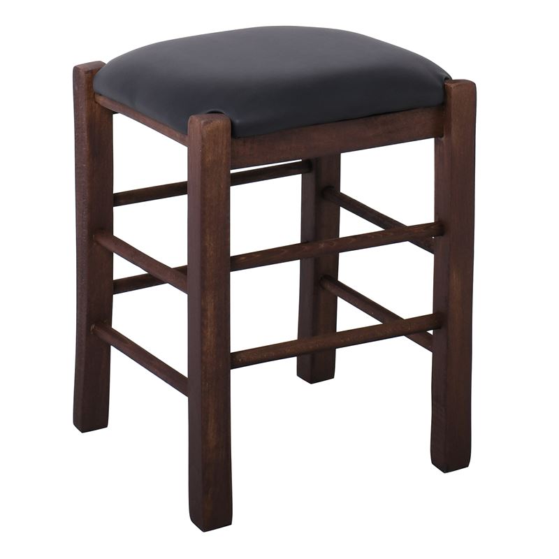 ΤΑΒΕΡΝΑΣ Σκαμπό Βοηθητικό, Οξιά Βαφή Εμποτισμός Καρυδί, Κάθισμα Pu Μαύρο 1