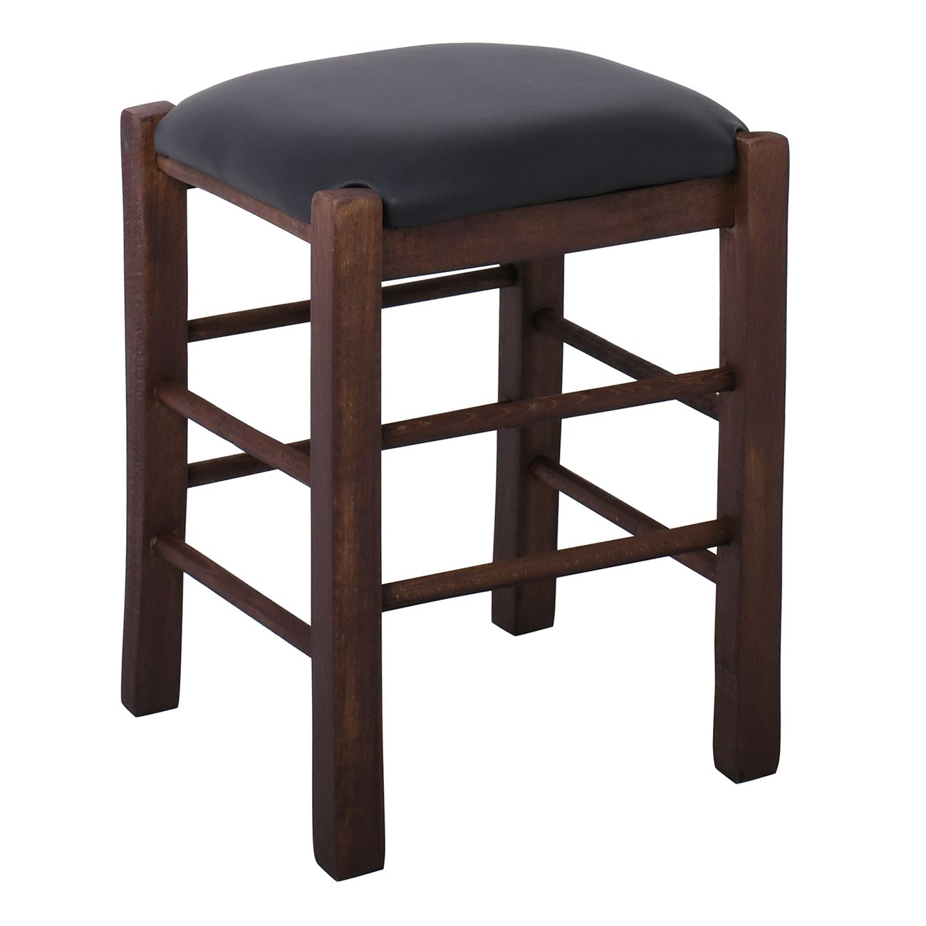 ΤΑΒΕΡΝΑΣ Σκαμπό Βοηθητικό, Οξιά Βαφή Εμποτισμός Καρυδί, Κάθισμα Pu Μαύρο 2