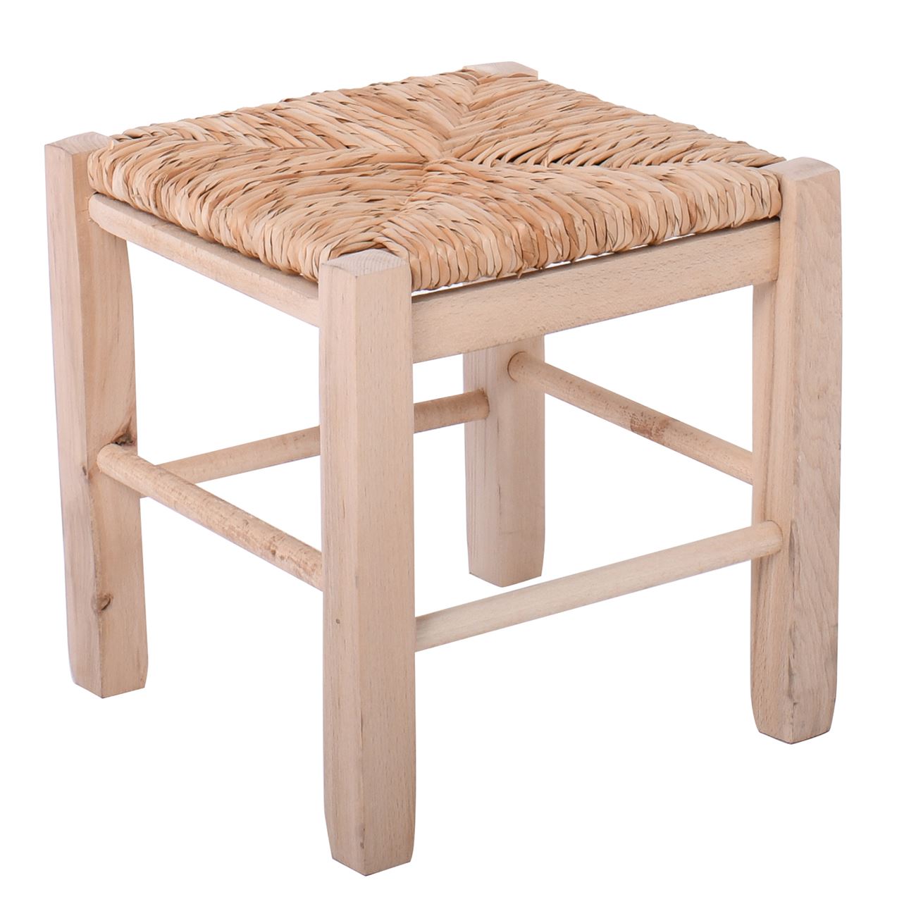 ΤΑΒΕΡΝΑΣ Χαμηλό Σκαμπό Βοηθητικό, Οξιά Άβαφο με Κάθισμα Ψάθα - Αβίδωτη 2