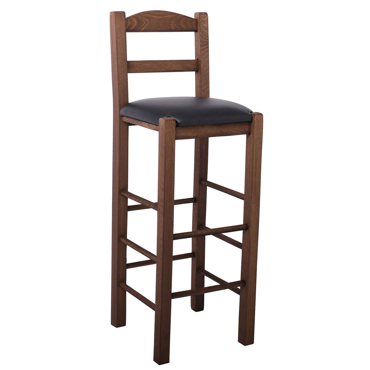 Σκαμπό BAR με Πλάτη, Οξιά Βαφή Εμποτισμός Καρυδί, Κάθισμα Pu Μαύρο 2