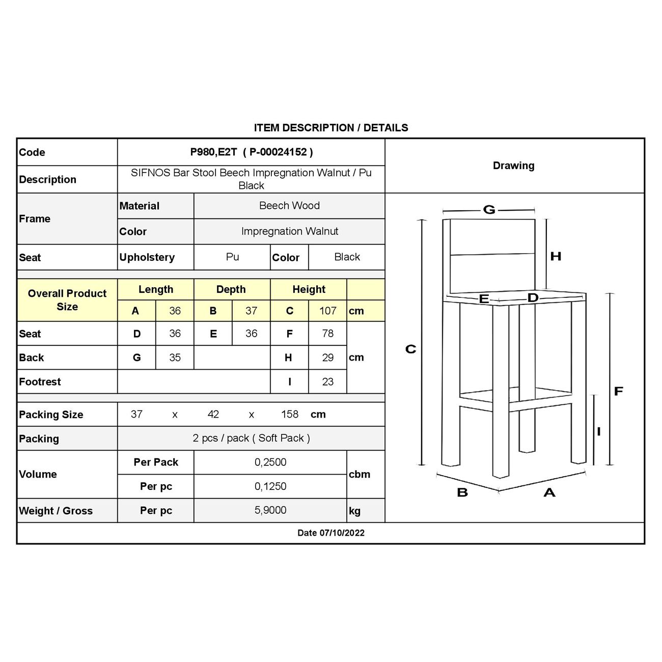 Σκαμπό BAR με Πλάτη, Οξιά Βαφή Εμποτισμός Καρυδί, Κάθισμα Pu Μαύρο 3