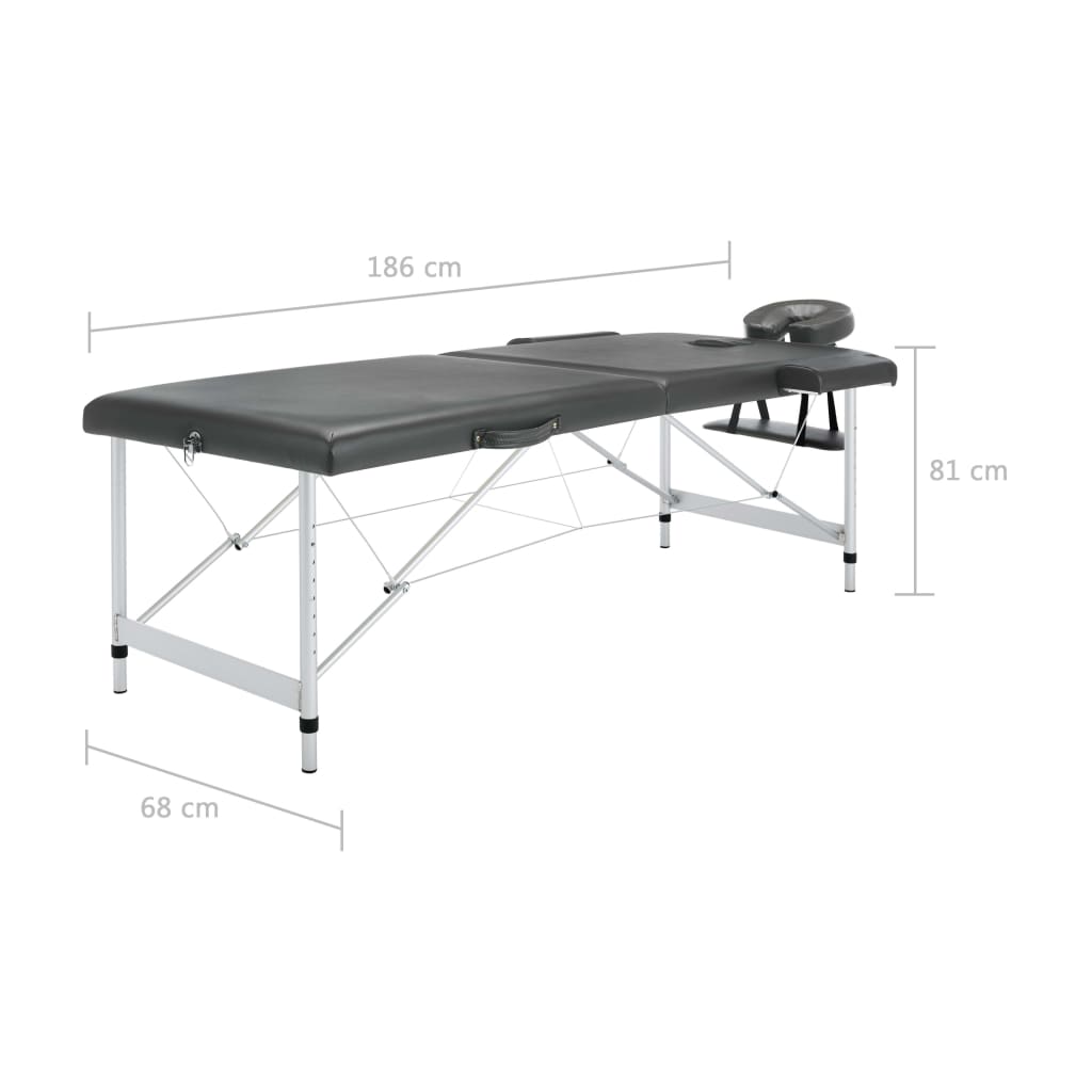 Κρεβάτι Μασάζ 2 Θέσεων Ανθρακί 186x68 εκ. με Σκελετό Αλουμινίου 11
