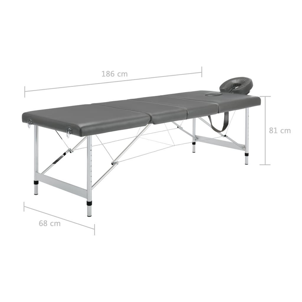 Κρεβάτι Μασάζ 4 Θέσεων Ανθρακί 186x68 εκ. με Σκελετό Αλουμινίου 12