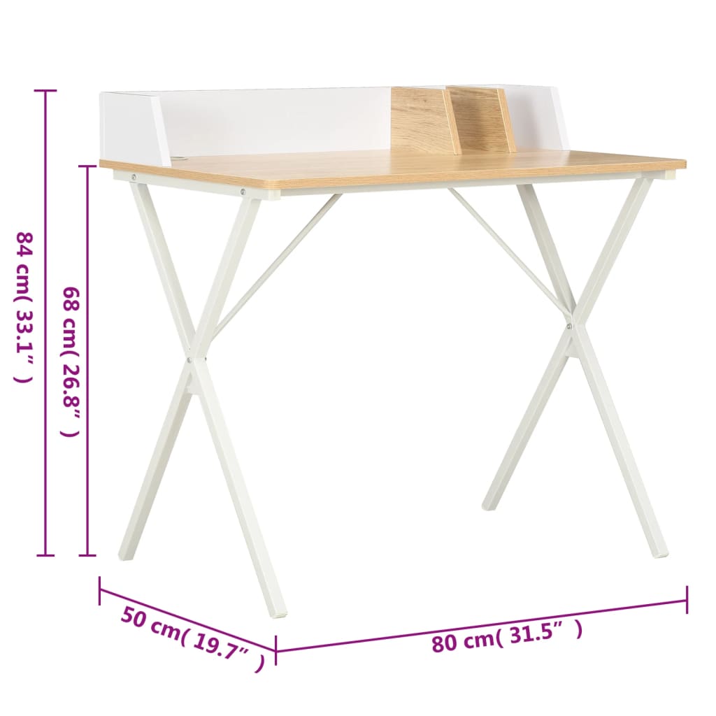 Γραφείο Λευκό / Φυσικό Χρώμα 80 x 50 x 84 εκ. 7