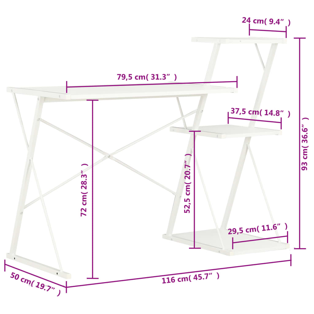 Γραφείο με Ράφια Λευκό 116 x 50 x 93 εκ. 7