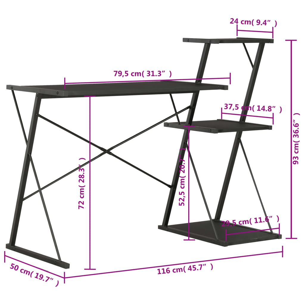 Γραφείο με Ράφια Μαύρο 116 x 50 x 93 εκ. 7