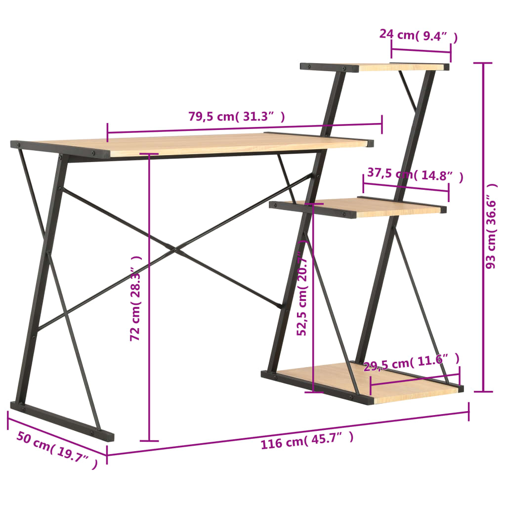 Γραφείο με Ράφια Μαύρο / Χρώμα Δρυός 116 x 50 x 93 εκ. 7
