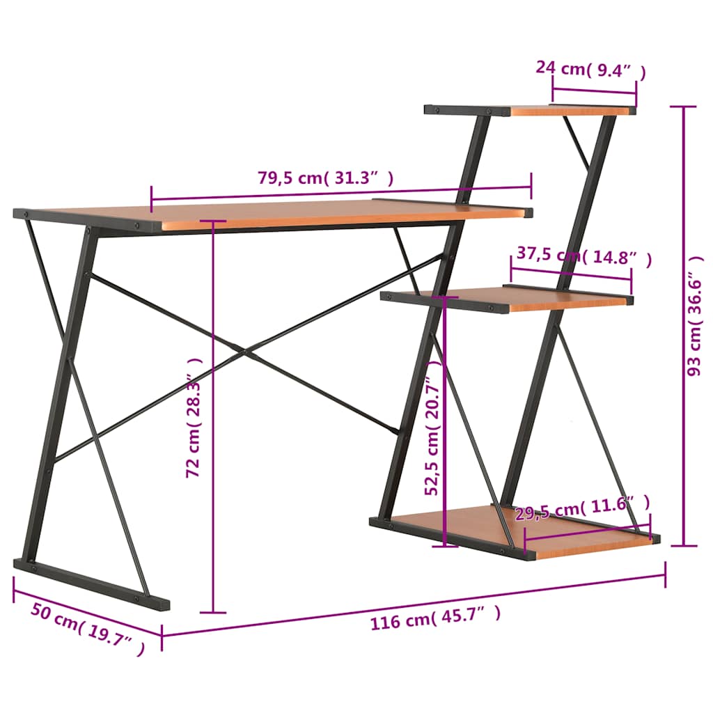 Γραφείο με Ράφια Μαύρο / Καφέ 116 x 50 x 93 εκ. 7