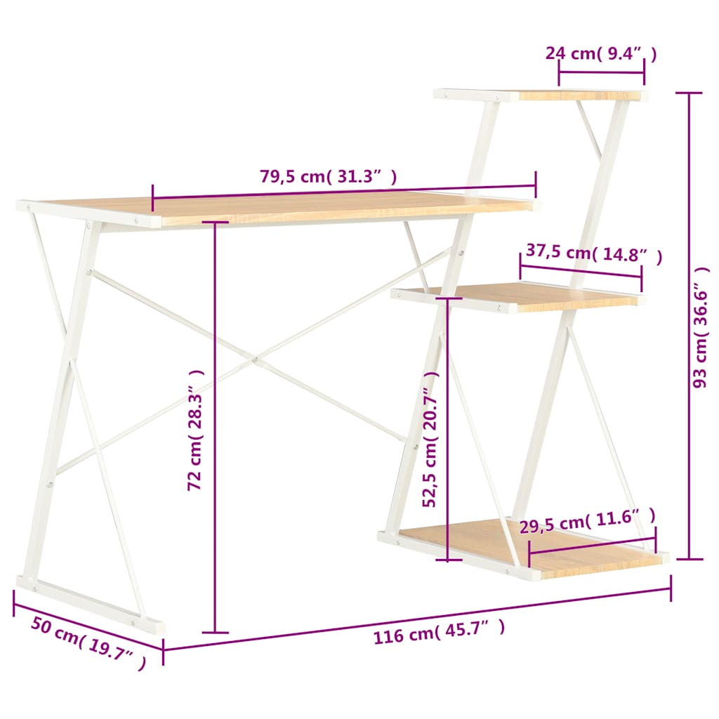 Γραφείο με Ράφια Λευκό / Χρώμα Δρυός 116 x 50 x 93 εκ. 7
