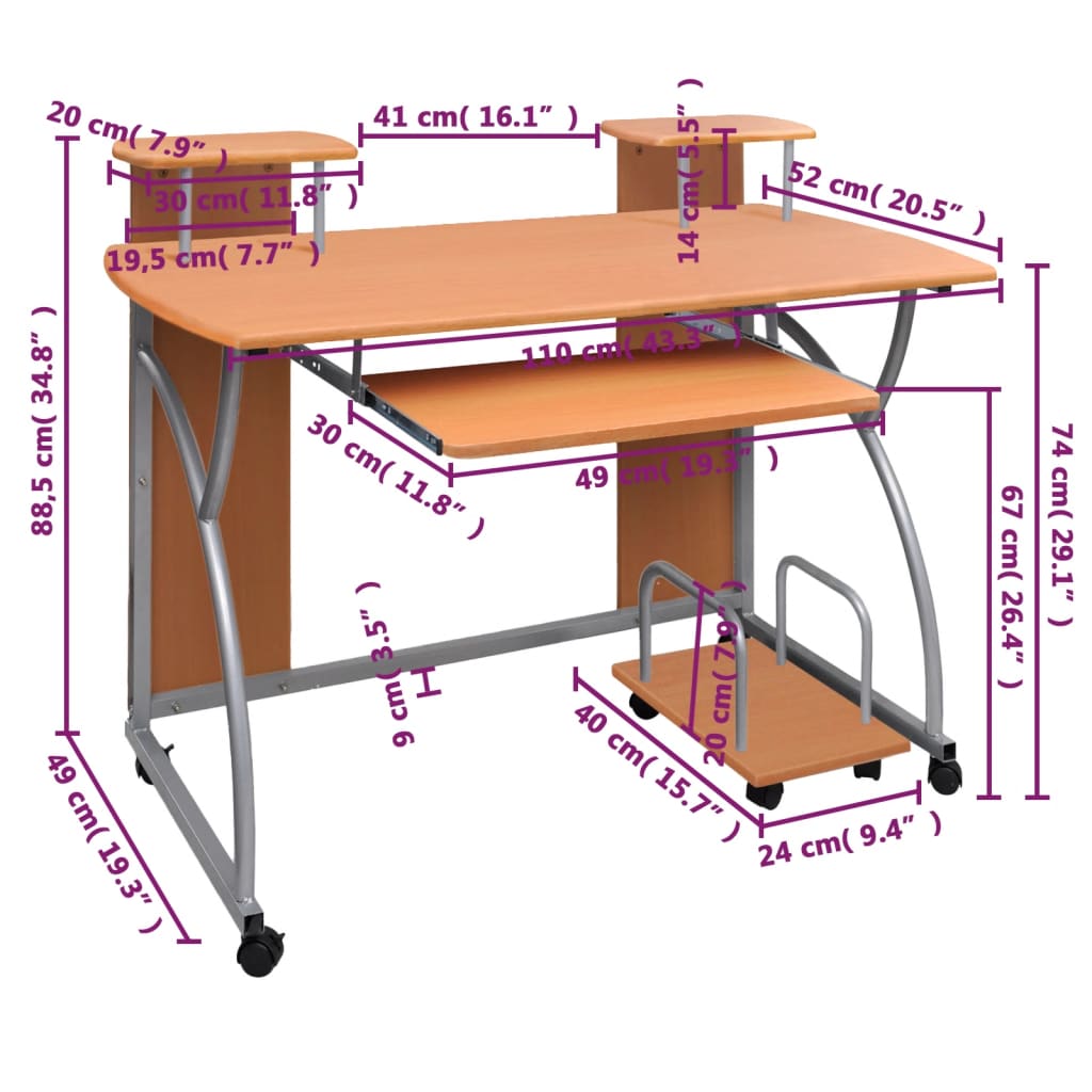 Γραφείο Υπολογιστή Καφέ 110 x 52 x 88,5 εκ. Επεξεργασμένο Ξύλο 5