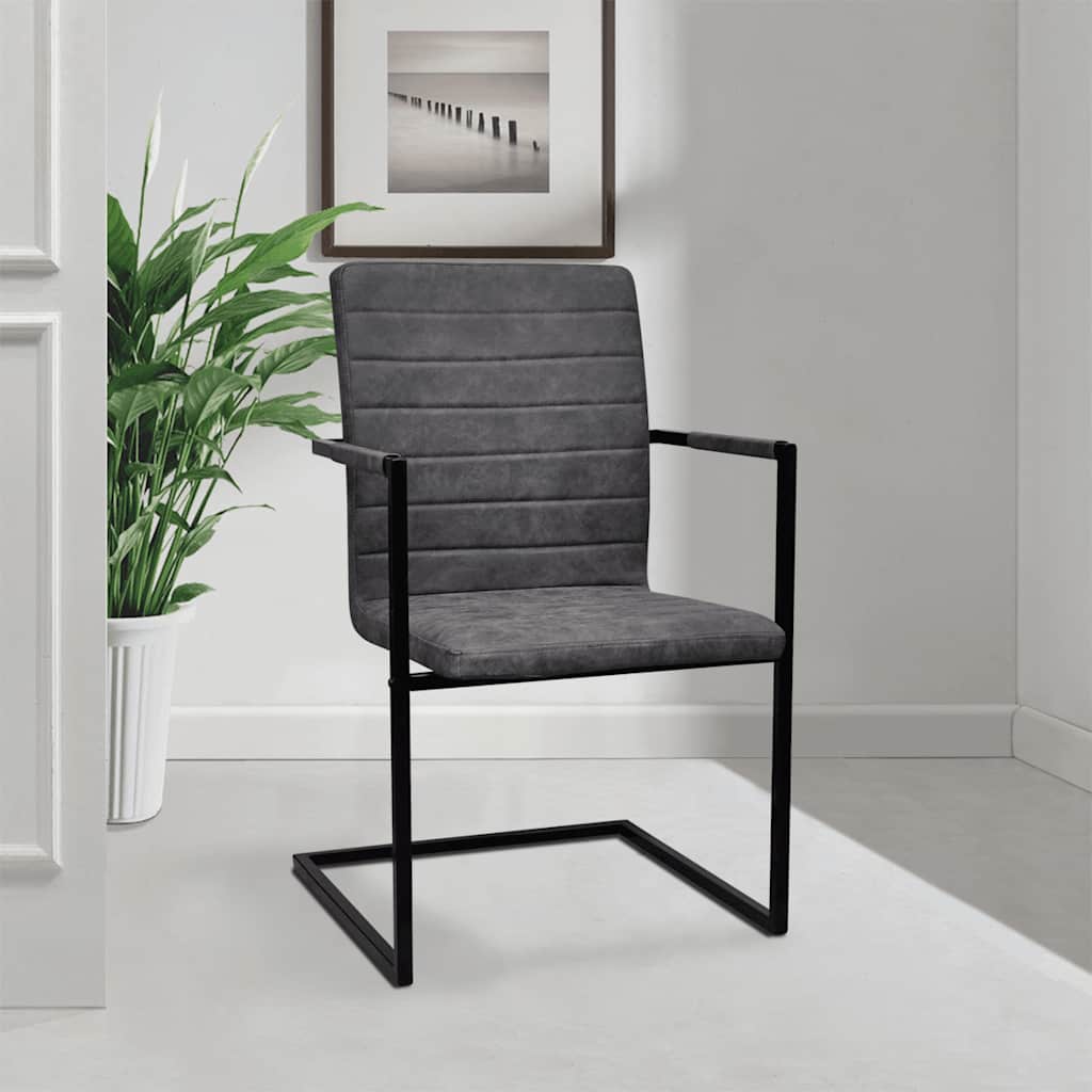 Καρέκλες Τραπεζαρίας «Πρόβολος» 2 τεμ. Γκρι από Συνθετικό Δέρμα 7