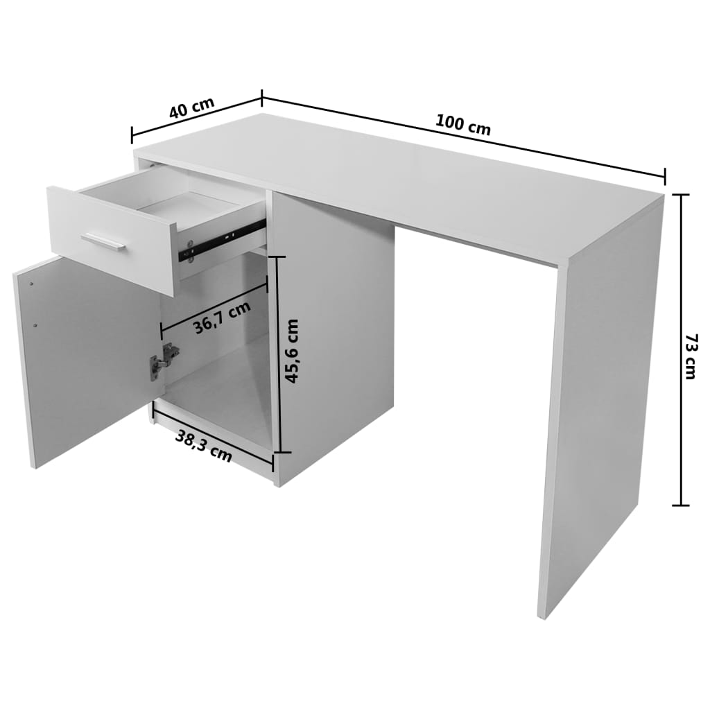 Γραφείο με Συρτάρι και Ντουλάπι Λευκό 100 x 40 x 73 εκ. 6