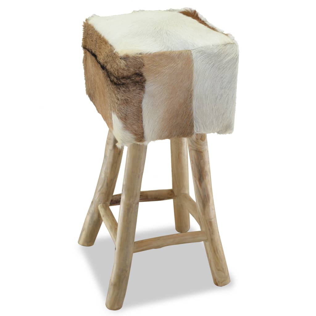Σκαμπό Μπαρ από Γνήσιο Δέρμα / Μασίφ Ξύλο Teak 1