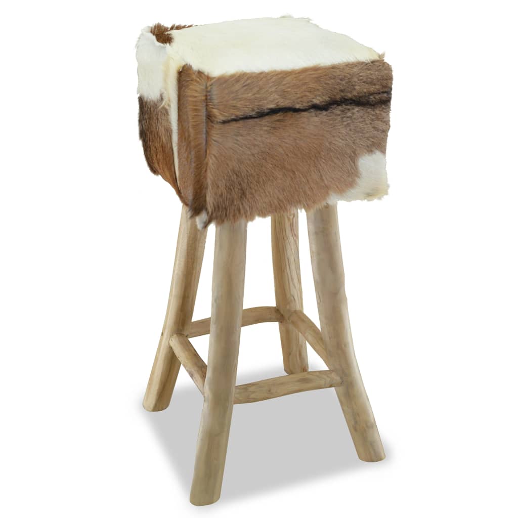 Σκαμπό Μπαρ από Γνήσιο Δέρμα / Μασίφ Ξύλο Teak 2