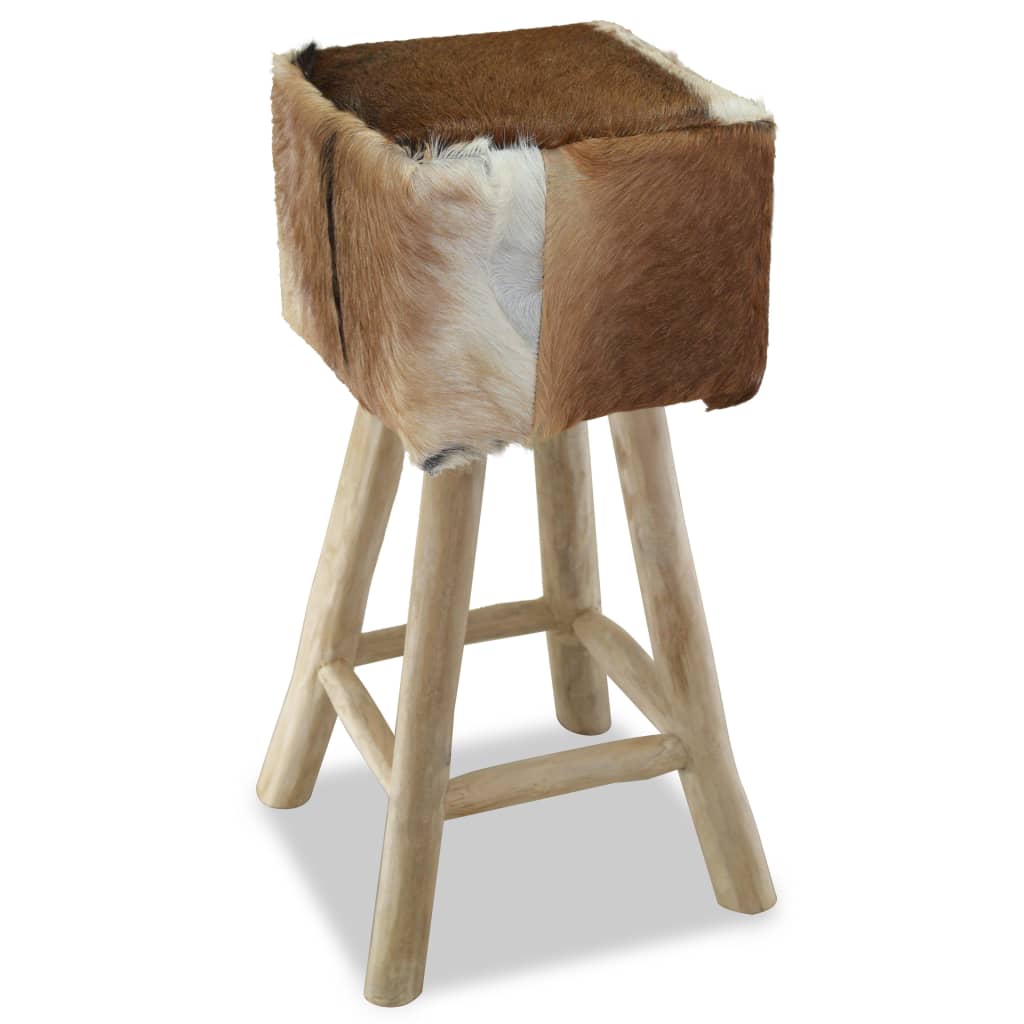 Σκαμπό Μπαρ από Γνήσιο Δέρμα / Μασίφ Ξύλο Teak 3