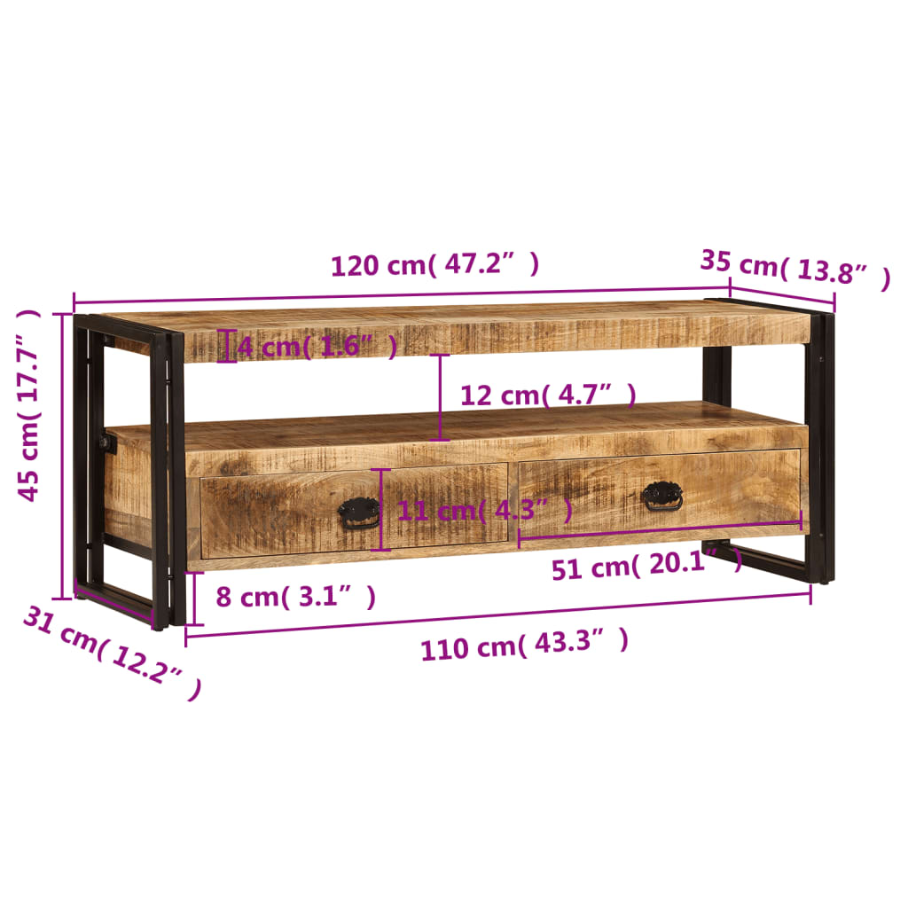Έπιπλο Τηλεόρασης 120 x 35 x 45 εκ. από Μασίφ Ξύλο Μάνγκο 11