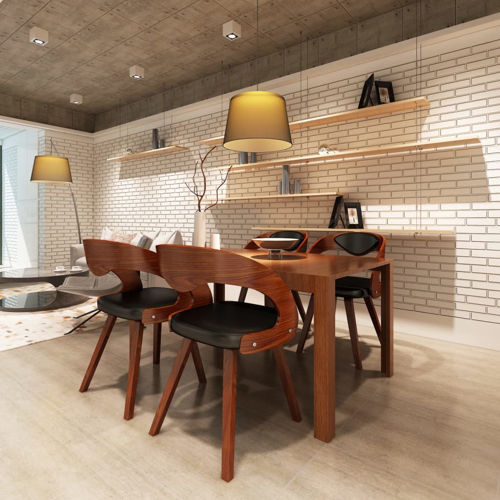 Καρέκλες Τραπεζαρίας 4 τεμ. Καφέ Λυγισμένο Ξύλο/Συνθετικό Δέρμα 1