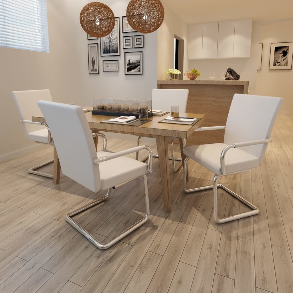 Καρέκλες Τραπεζαρίας «Πρόβολος» 4 τεμ. Λευκές Συνθετικό Δέρμα 1