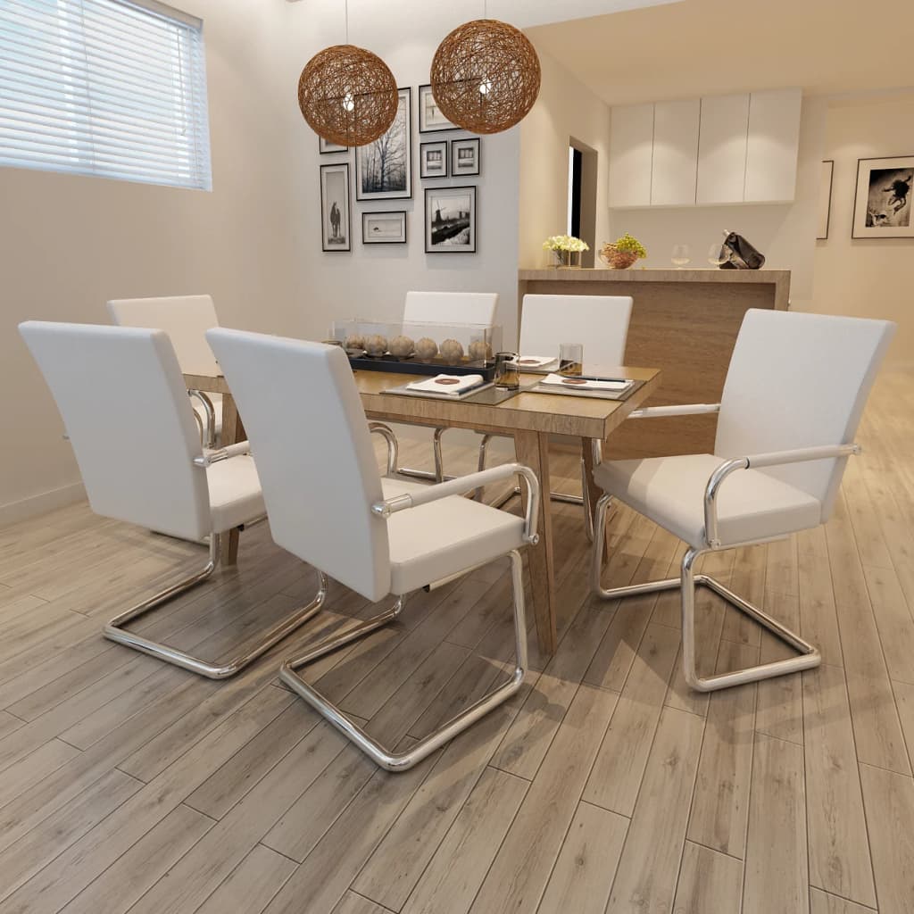 Καρέκλες Τραπεζαρίας «Πρόβολος» 6 τεμ. Λευκές Συνθετικό Δέρμα 1