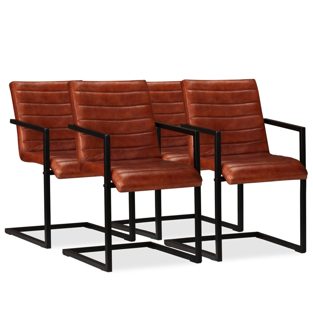 Καρέκλες Τραπεζαρίας 4 τεμ. Καφέ από Γνήσιο Δέρμα 1