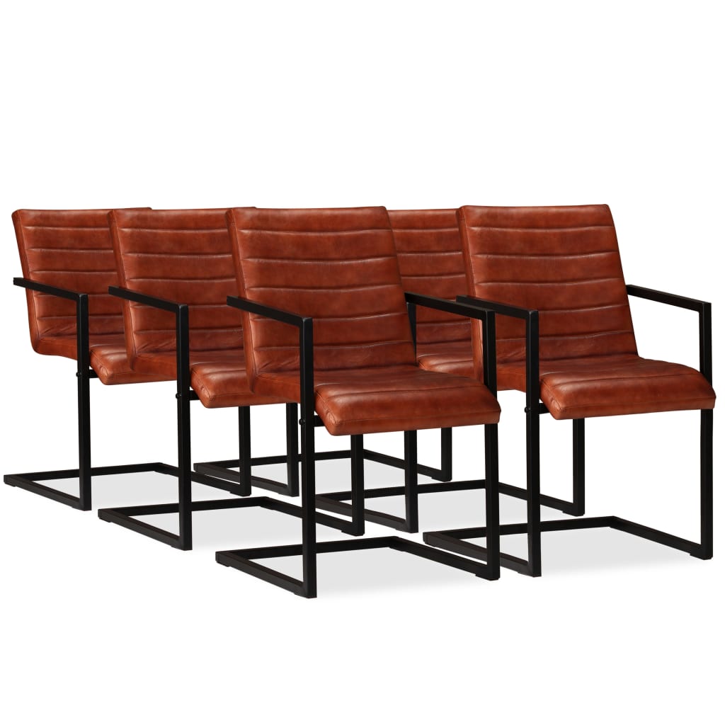 Καρέκλες Τραπεζαρίας 6 τεμ. Καφέ από Γνήσιο Δέρμα 1