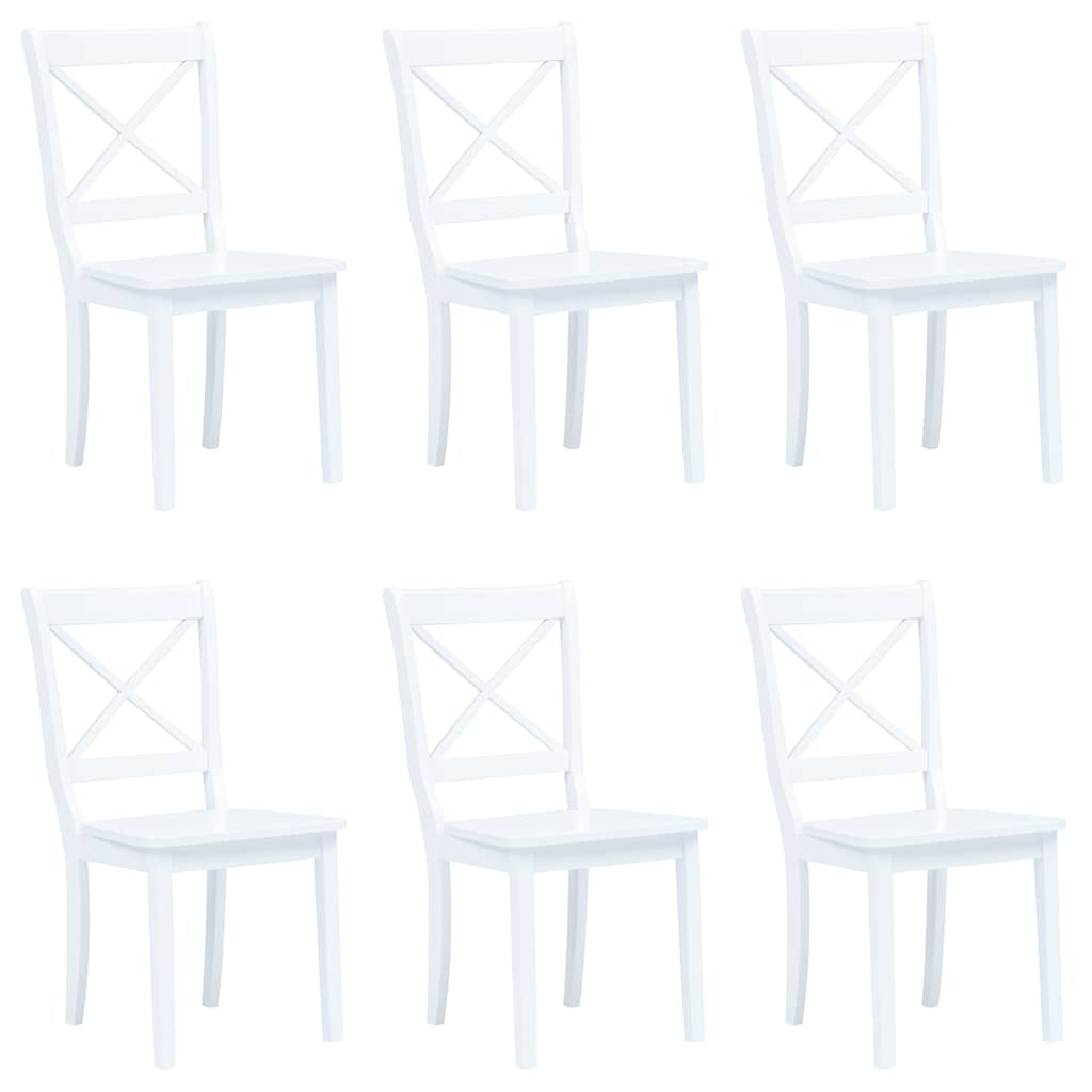 Καρέκλες Τραπεζαρίας 6 τεμ. Λευκές Μασίφ Ξύλο Καουτσουκόδεντρου 1