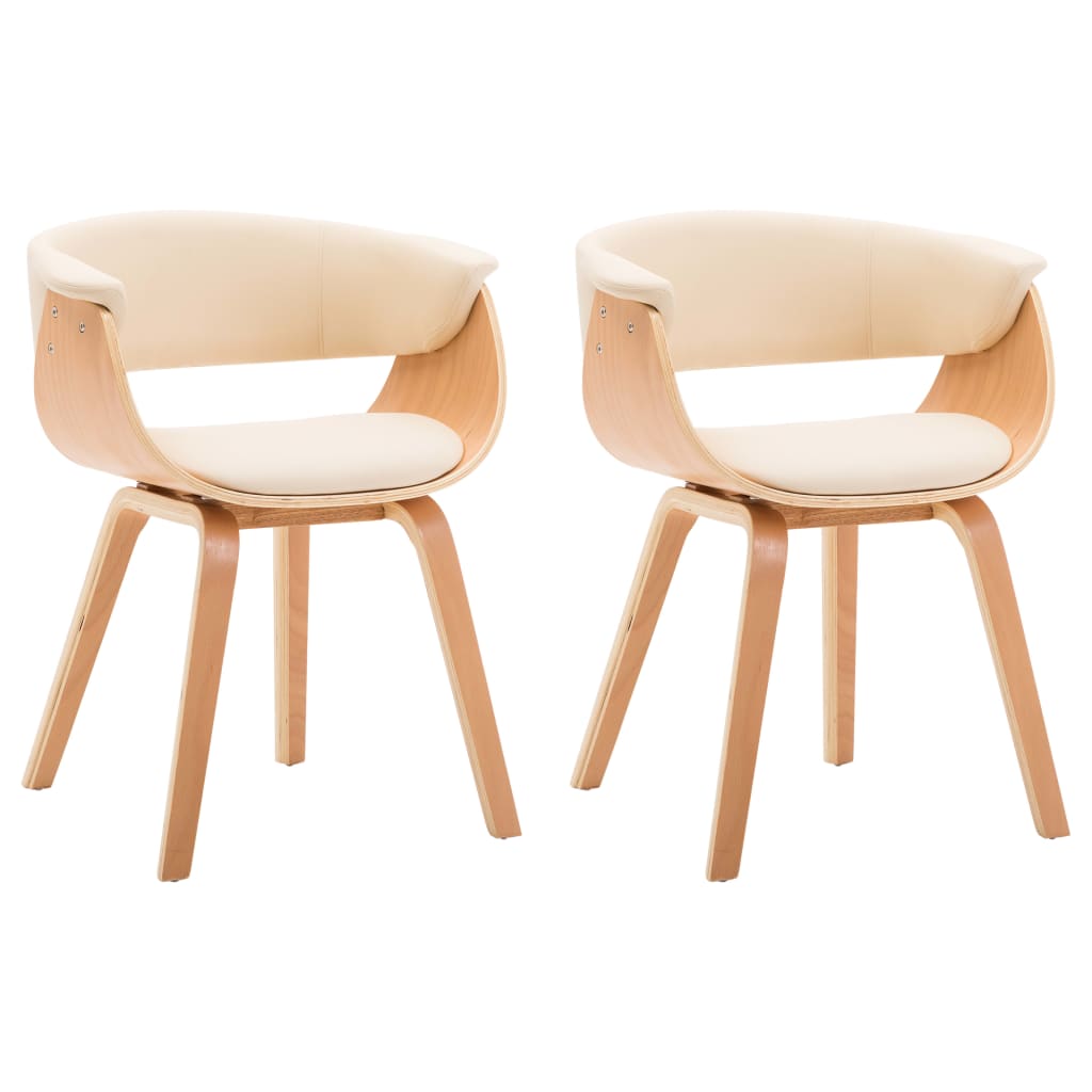 Καρέκλες Τραπεζαρίας 2 τεμ. Κρεμ Λυγισμένο Ξύλο/Συνθετικό Δέρμα 2