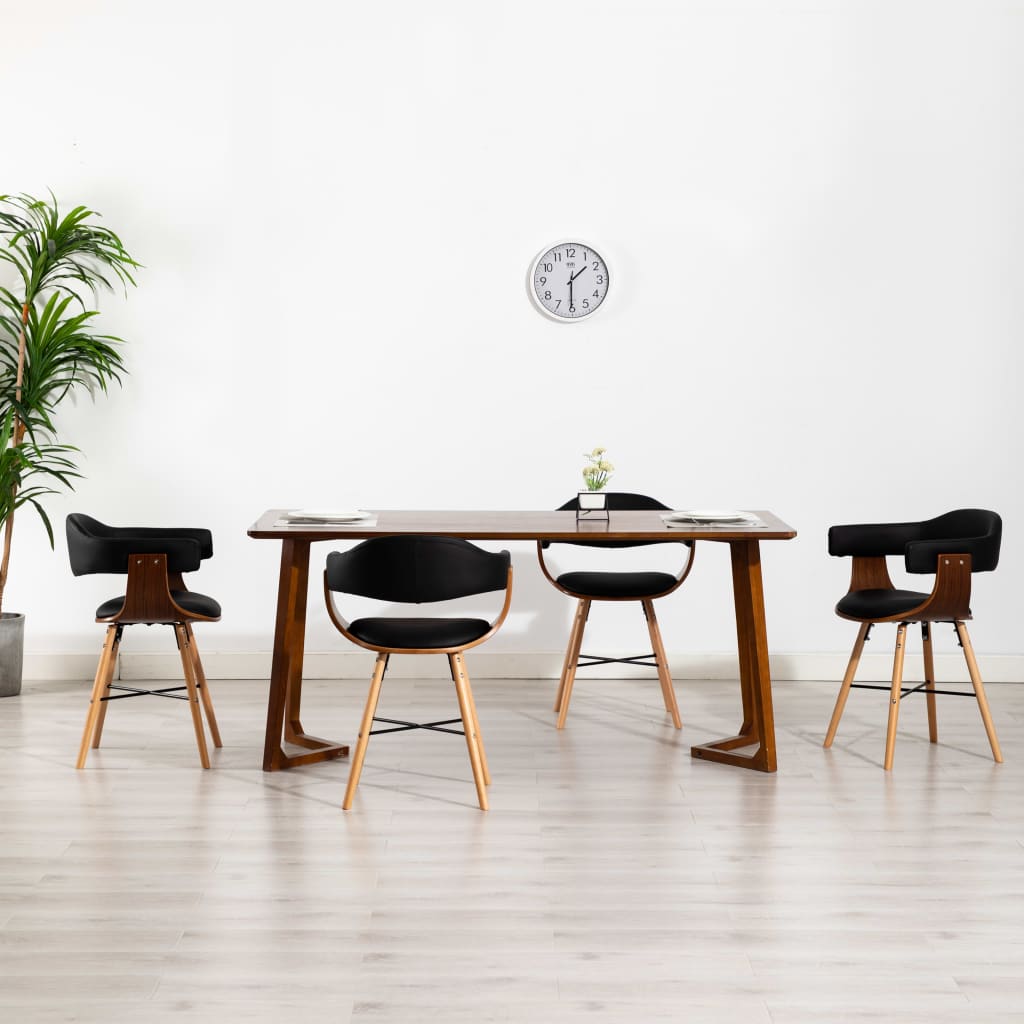 Καρέκλες Τραπεζαρίας 4 τεμ. Μαύρες Συνθετικό Δέρμα/Λυγισμ. Ξύλο 7