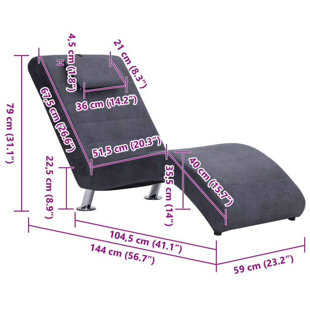 Ανάκλιντρο Γκρι από Συνθετικό Καστόρι με Μαξιλάρι 10