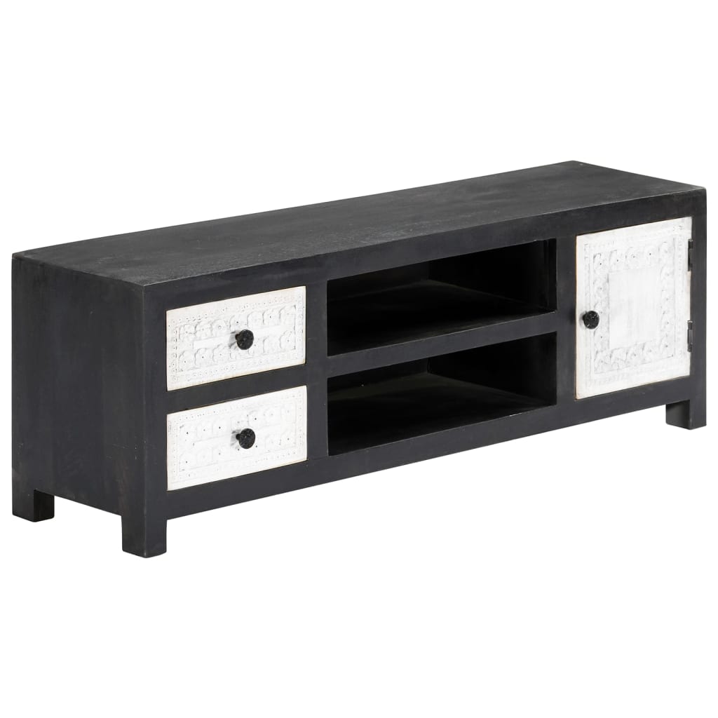 Έπιπλο Τηλεόρασης Σκαλιστό Γκρι/Λευκό 120x30x40 εκ Μασίφ Μάνγκο 2