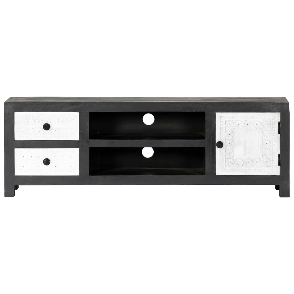 Έπιπλο Τηλεόρασης Σκαλιστό Γκρι/Λευκό 120x30x40 εκ Μασίφ Μάνγκο 3