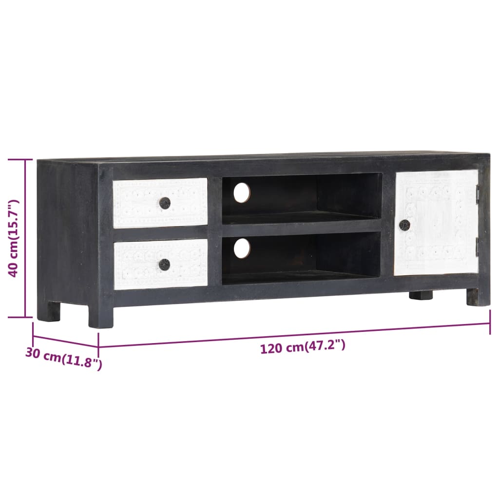 Έπιπλο Τηλεόρασης Σκαλιστό Γκρι/Λευκό 120x30x40 εκ Μασίφ Μάνγκο 9
