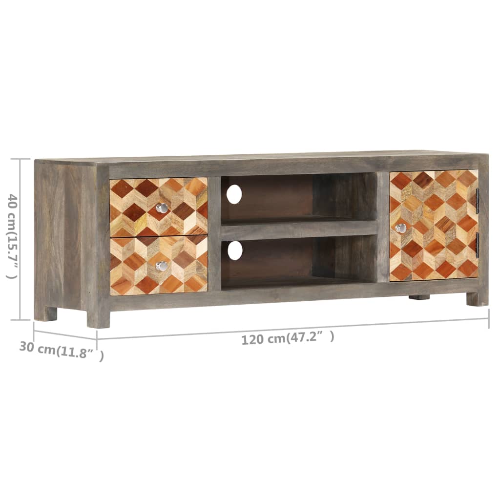 Έπιπλο Τηλεόρασης Γκρι 120x30x40 εκ. από Μασίφ Ξύλο Μάνγκο 8