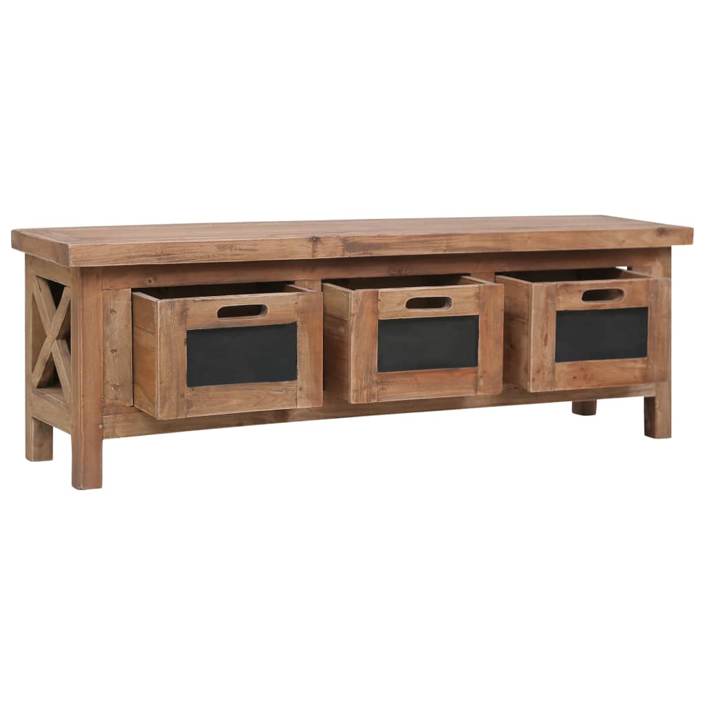 Έπιπλο Τηλεόρασης με 3 Συρτάρια Καφέ 120x30x40 εκ. Μασίφ Μαόνι 2