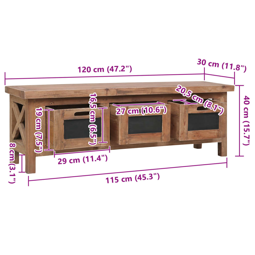 Έπιπλο Τηλεόρασης με 3 Συρτάρια Καφέ 120x30x40 εκ. Μασίφ Μαόνι 9