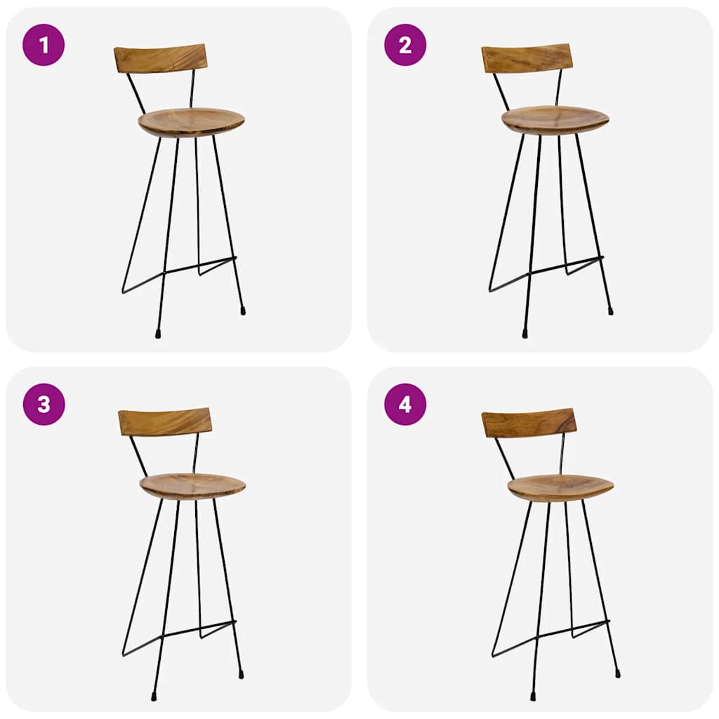 Σκαμπό Μπαρ 2 τεμ. από Μασίφ Ξύλο Teak 4