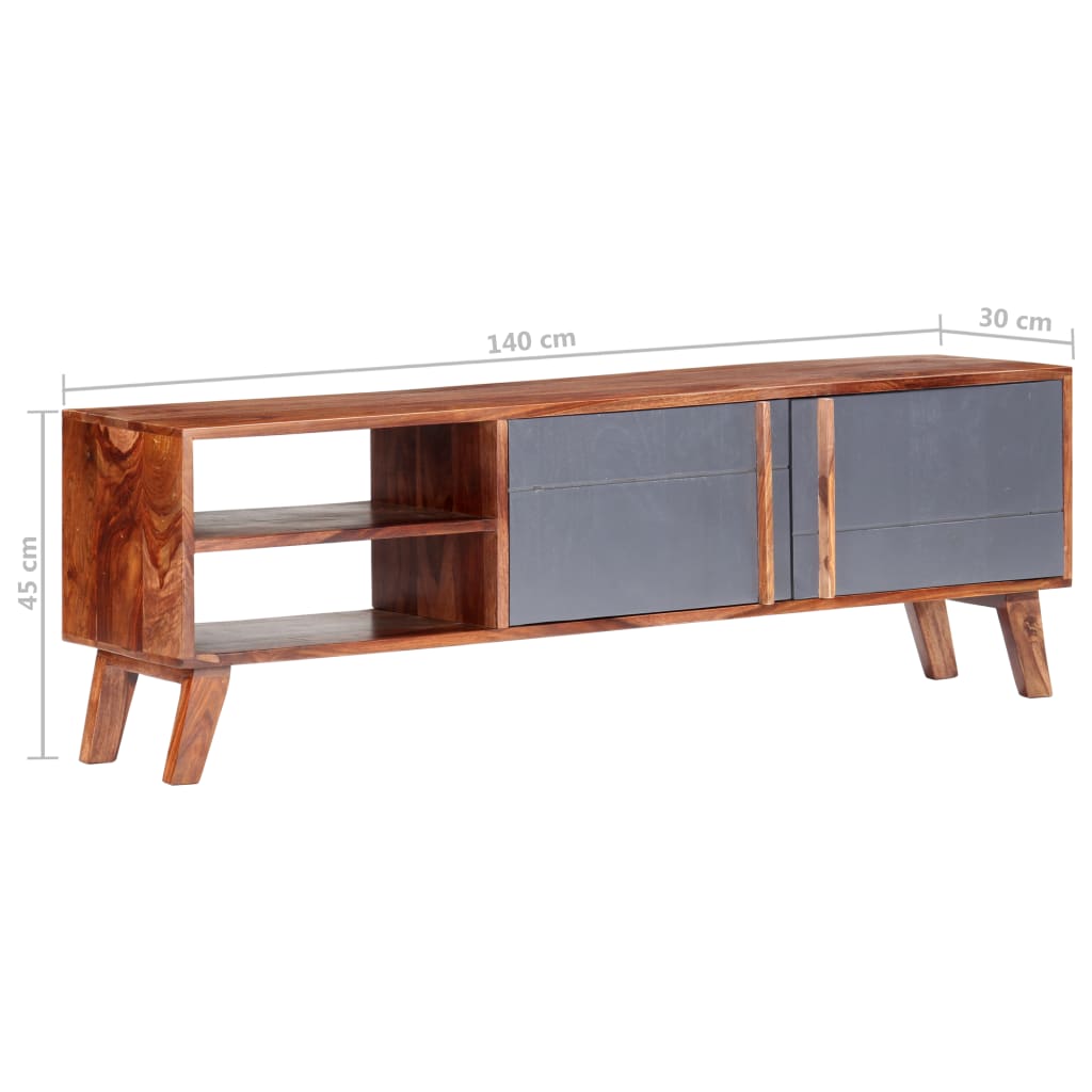 Έπιπλο Τηλεόρασης Γκρι 140x30x45 εκ. από Μασίφ Ξύλο 7