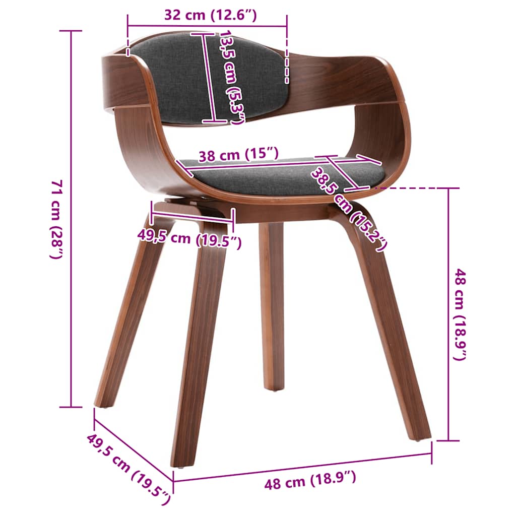 Καρέκλες Τραπεζαρίας 2 τεμ. από Λυγισμένο Ξύλο / Γκρι Ύφασμα 9