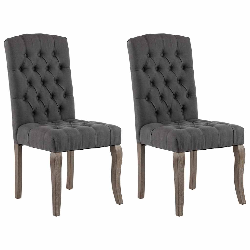 Καρέκλες Τραπεζαρίας 2 τεμ. Γκρι Υφασμάτινες με Λινό Σχέδιο 2