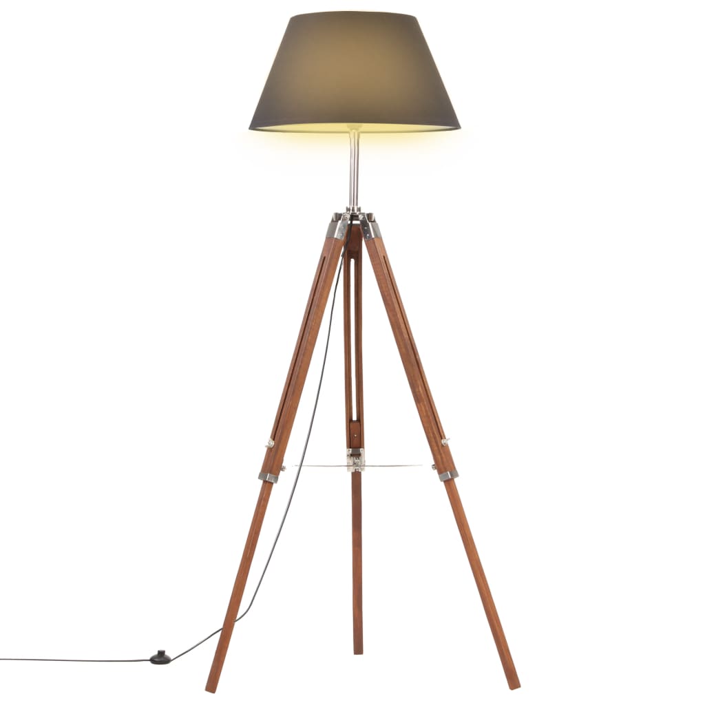 Φωτιστικό Δαπέδου με Τρίποδο Καφέ Μελί/Μαύρο 141 εκ. Ξύλο Teak 1