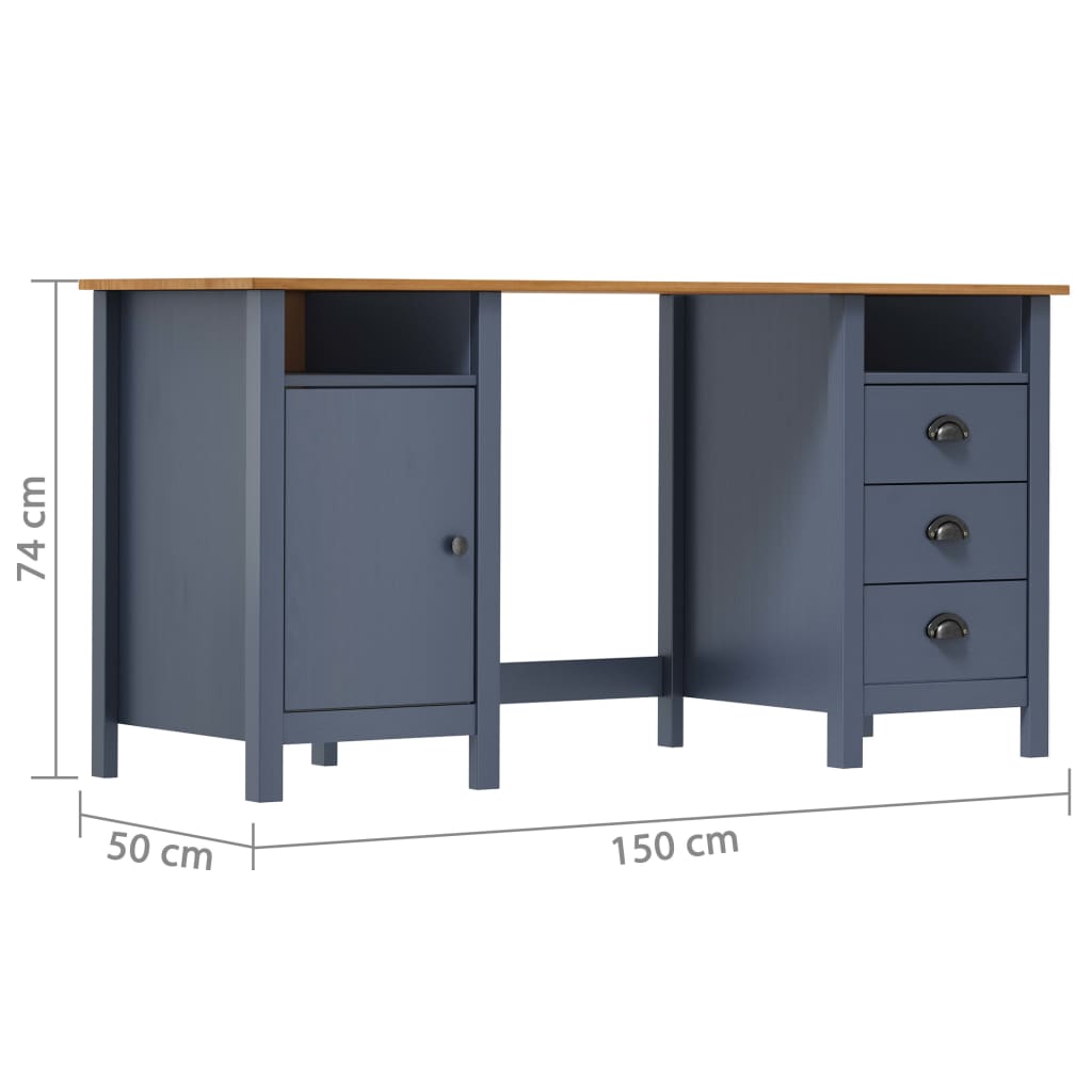Γραφείο Hill Γκρι 150x50x74 εκ. από Μασίφ Ξύλο Πεύκου 6