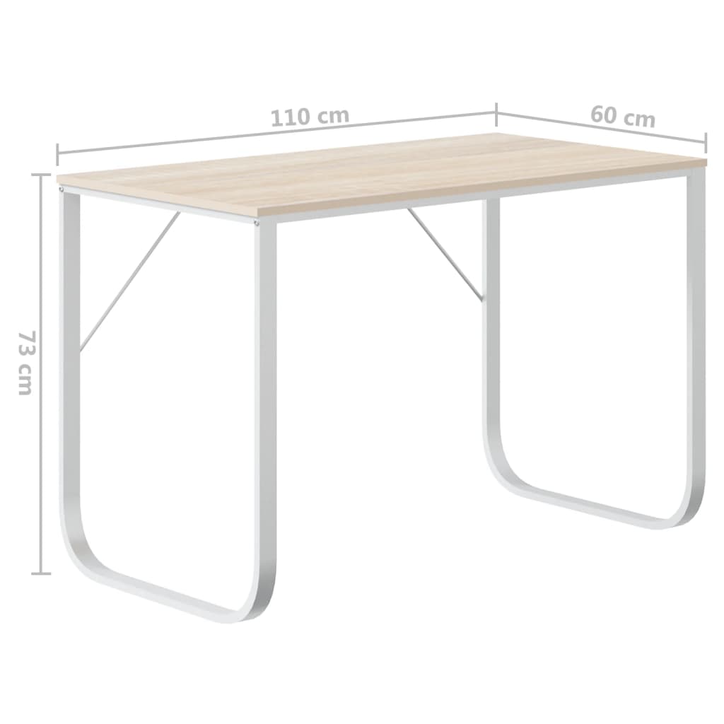 Γραφείο Υπολογιστή Λευκό/Δρυς 110 x 60 x 73 εκ. από Μοριοσανίδα 6