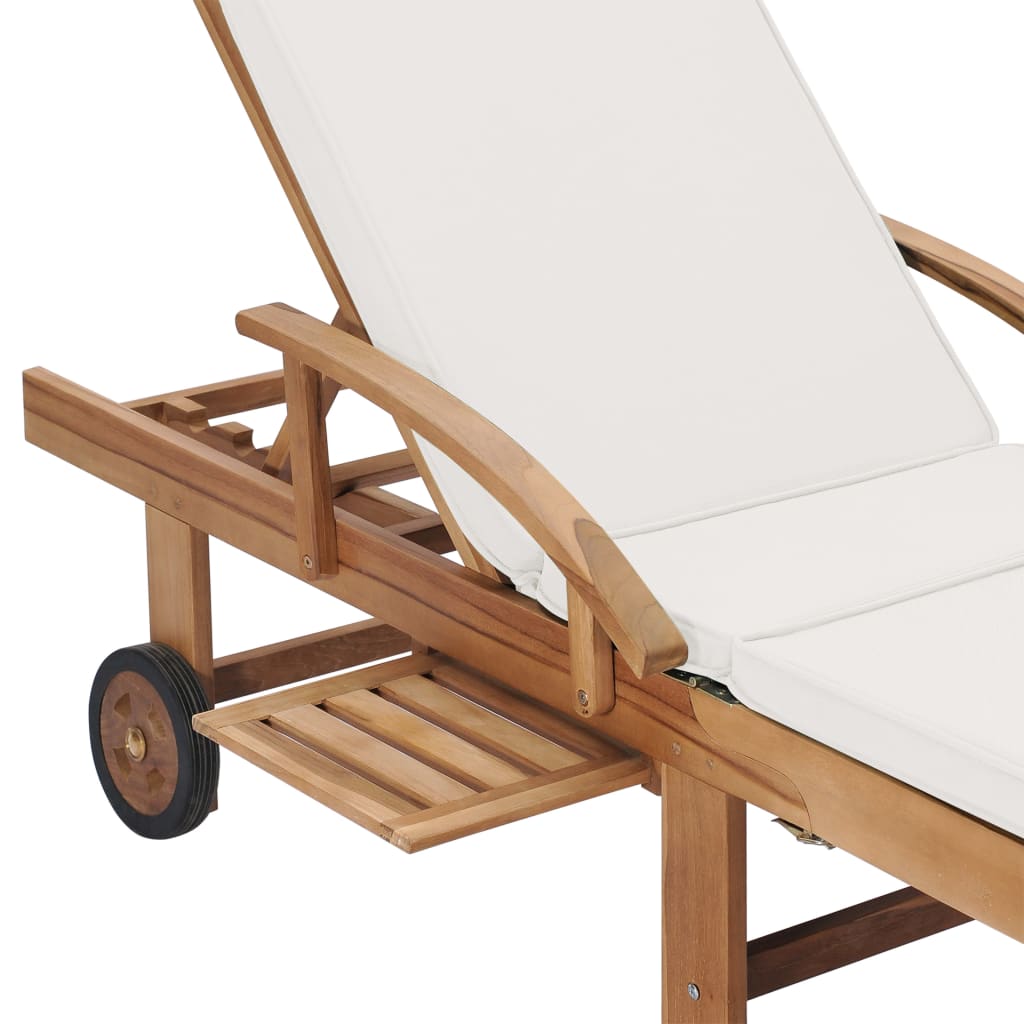 Ξαπλώστρες Κρεμ από Μασίφ Ξύλο Teak με 2 τεμ. Μαξιλάρια 8