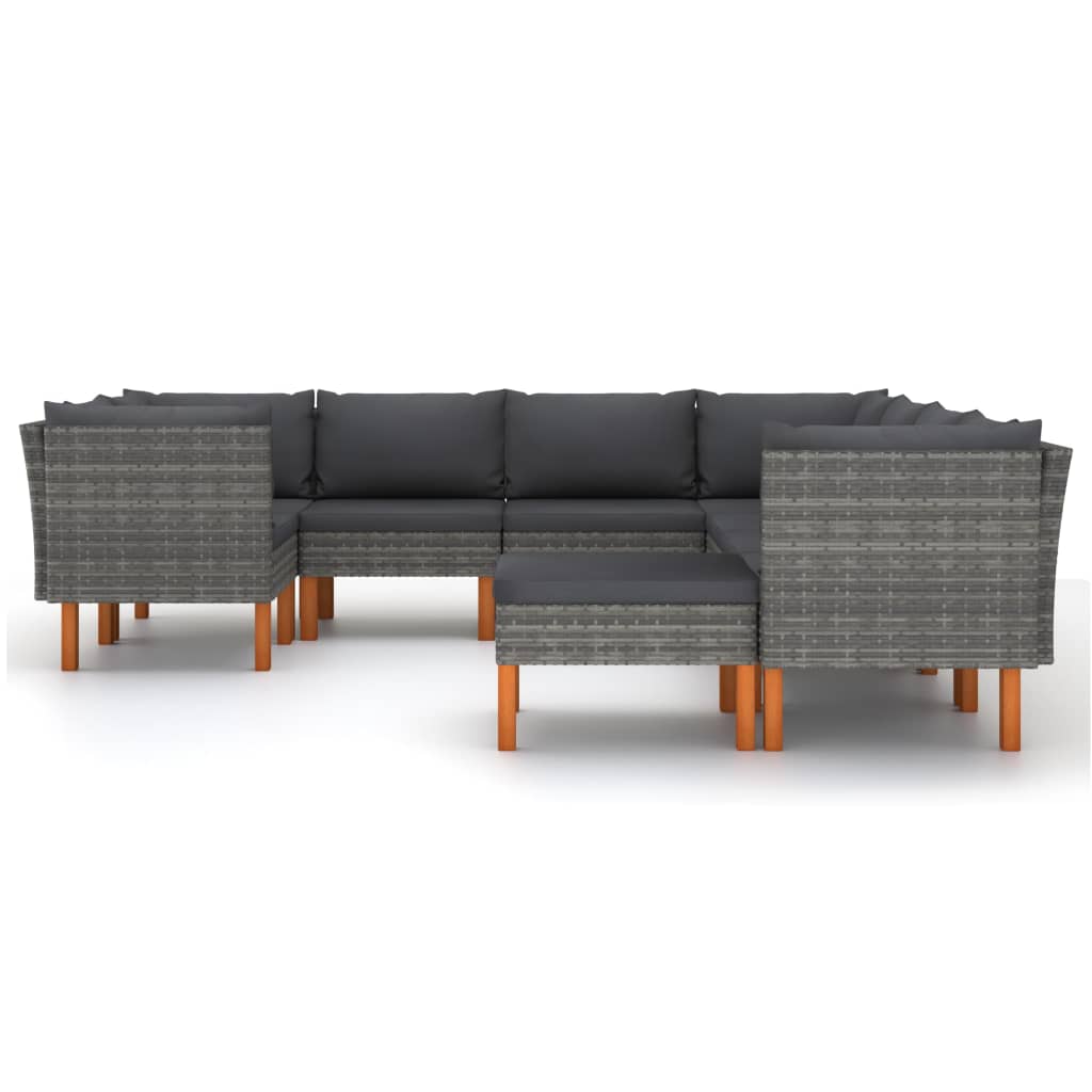 Σαλόνι Κήπου 9 Τεμαχίων Γκρι από Συνθετικό Ρατάν με Μαξιλάρια 3