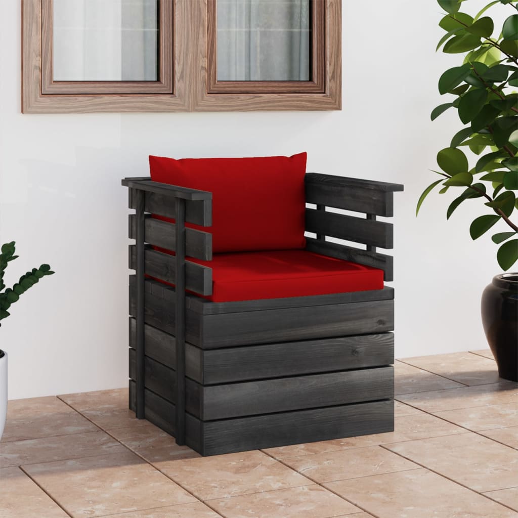 Πολυθρόνα Κήπου από Ξύλο Πεύκου με Μαξιλάρια 1