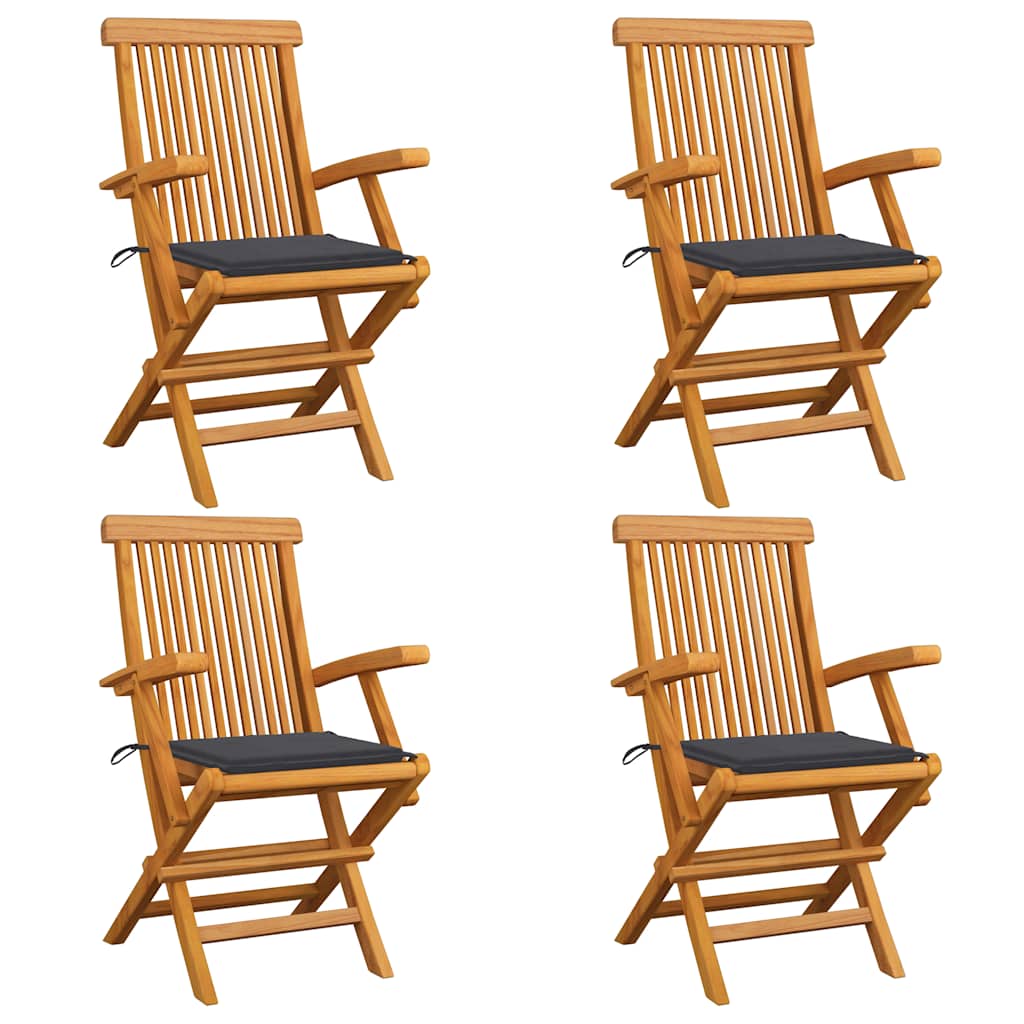 Καρέκλες Κήπου 4 τεμ. από Μασίφ Ξύλο Teak με Ανθρακί Μαξιλάρια 1