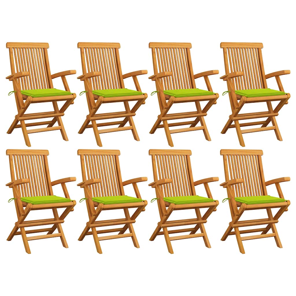 Καρέκλες Κήπου 8 τεμ. Μασίφ Ξύλο Teak με Φωτ. Πράσινα Μαξιλάρια 1