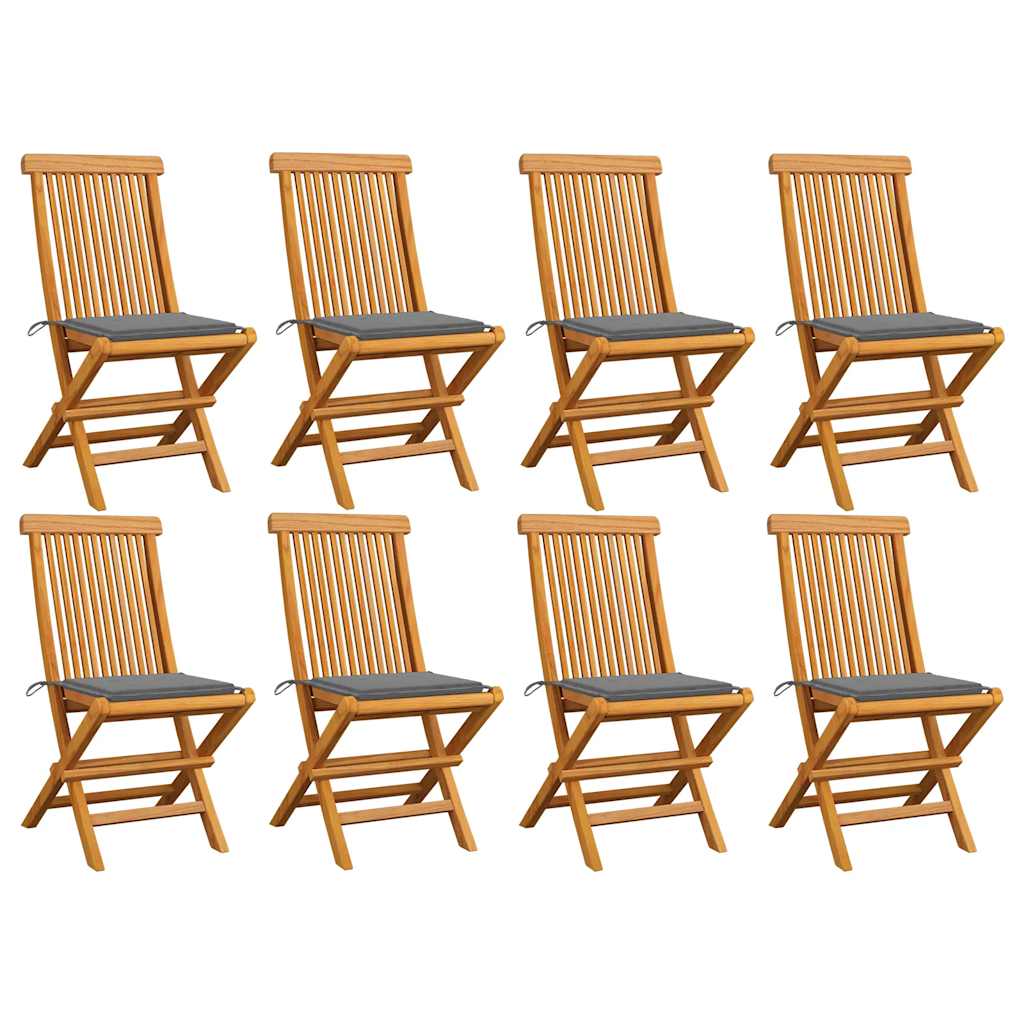 Καρέκλες Κήπου 8 τεμ. Μασίφ Ξύλο Teak με Γκρι Μαξιλάρια 1