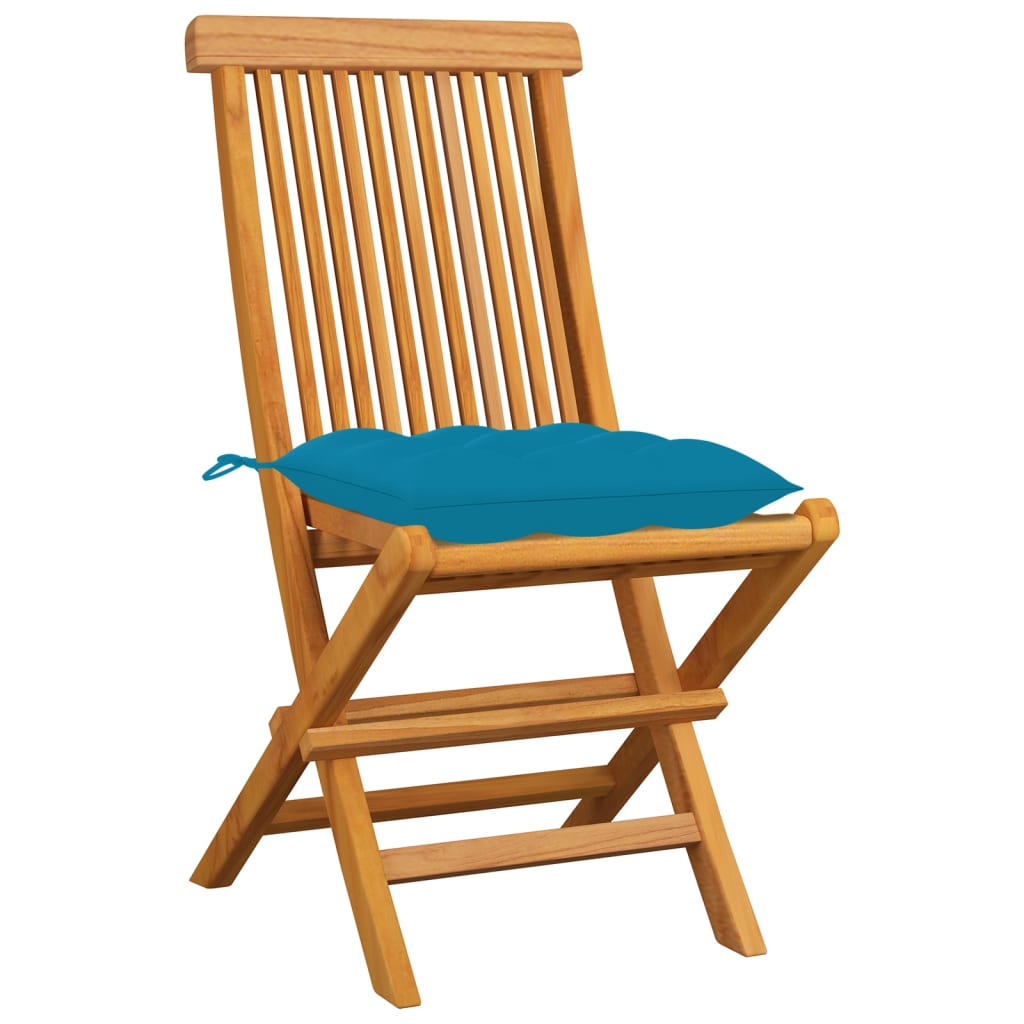 Καρέκλες Κήπου 8 τεμ. από Μασίφ Ξύλο Teak με Γαλάζια Μαξιλάρια 3