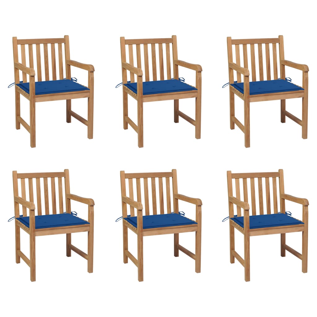 Καρέκλες Κήπου 6τεμ. από Μασίφ Ξύλο Teak με Μπλε Ρουά Μαξιλάρια 1